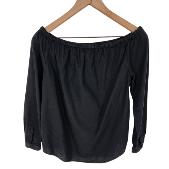 Rag & Bone Elastic Off Shoulder Long Sleeve Side Button Cotton Shirt Black XS - Picture 8 of 11